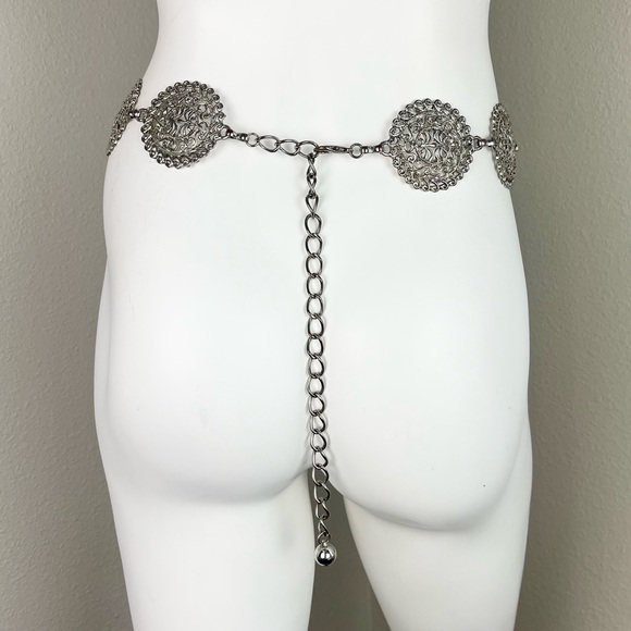VINTAGE Filigree Medallion Concho Metal Chain Belt Boho Western Dainty Y2k 2000s - Picture 6 of 12
